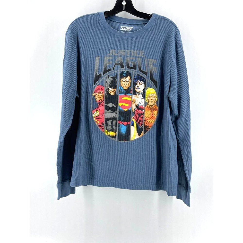 DC Comics Justice League Men's Blue Long Sleeve Graphic Thermal Knit Shirt XL
